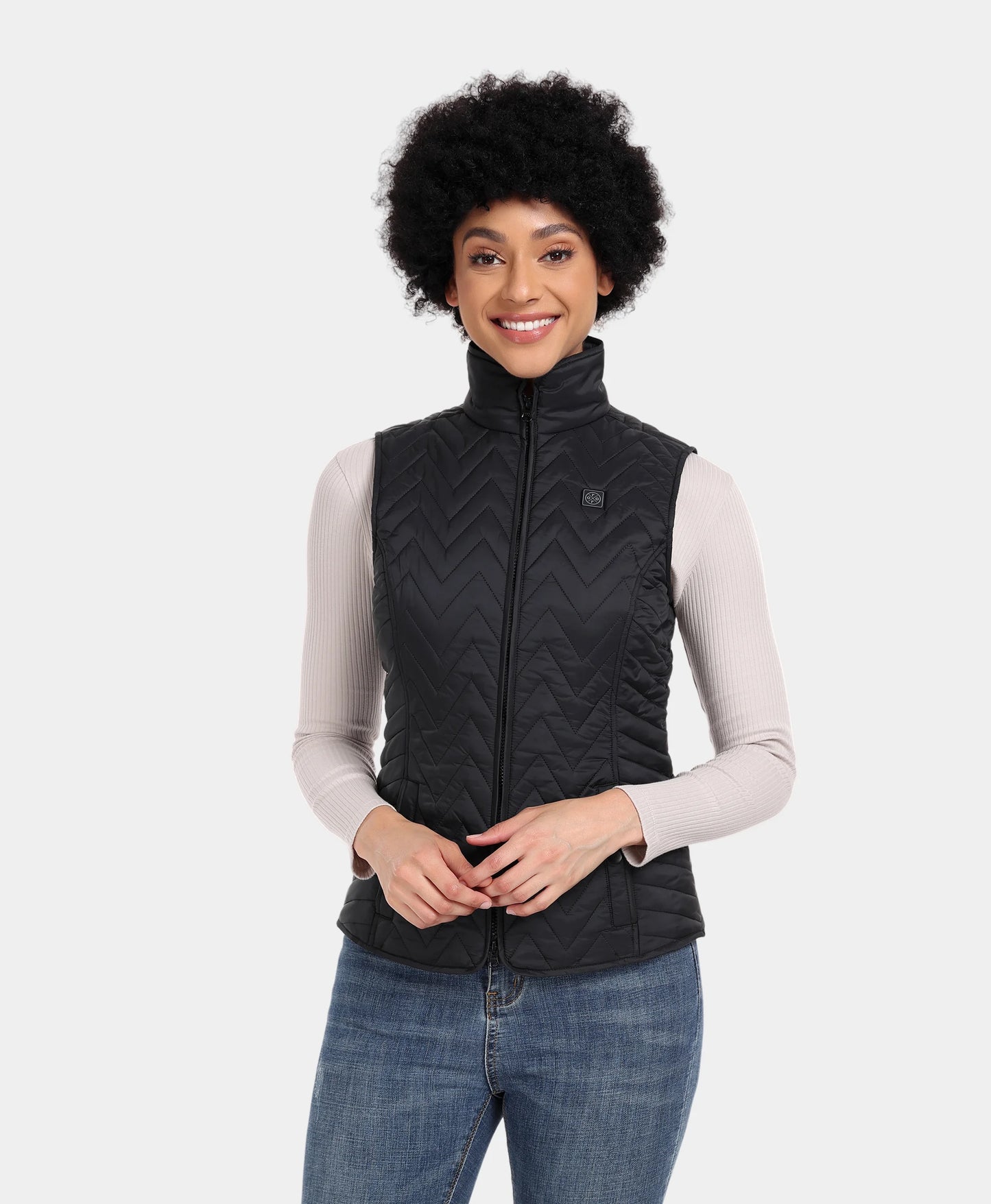Women's Heated Chevron Quilted Gilet - Black / Purple