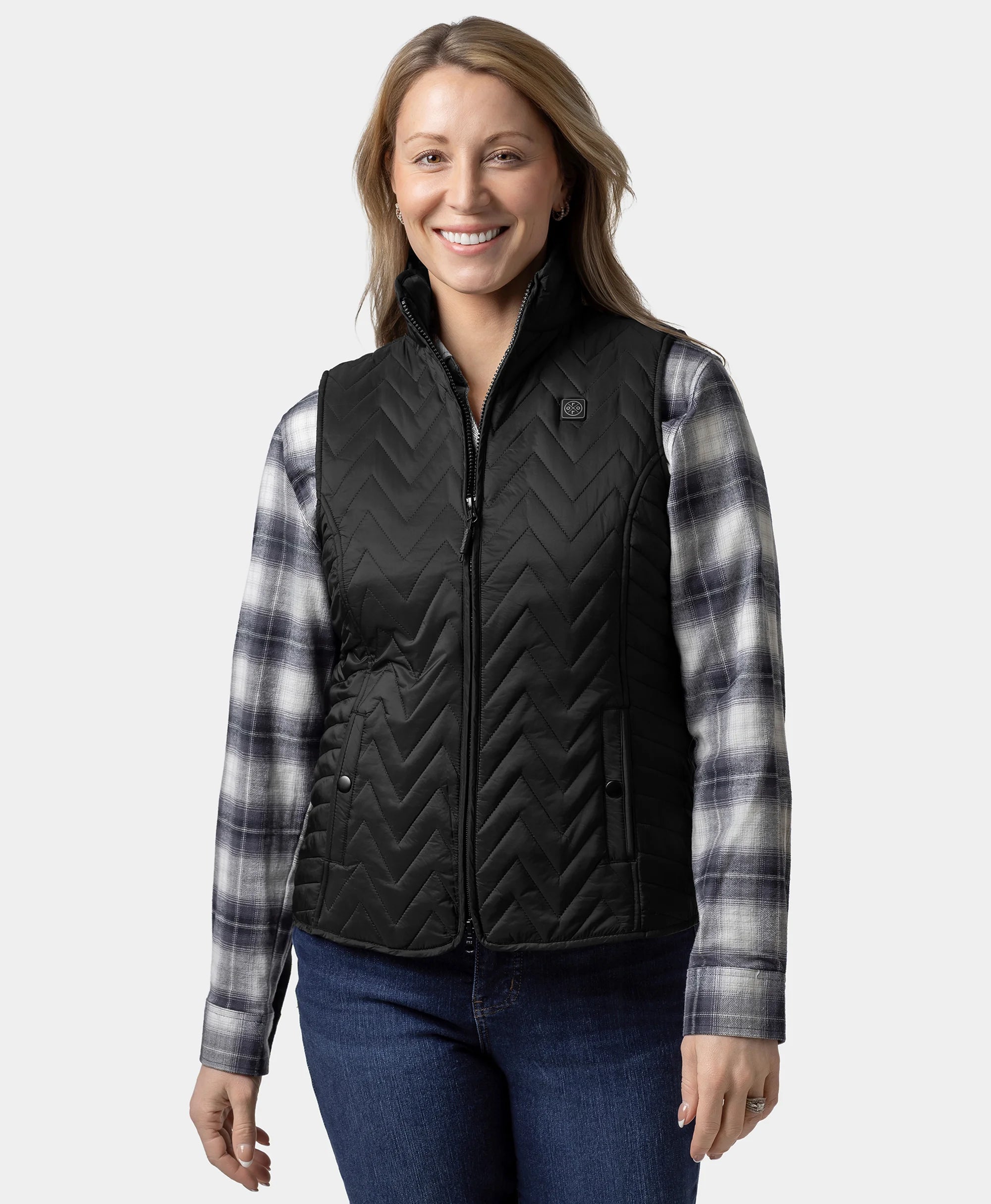 Women's Heated Chevron Quilted Vest - Black Women's Heated Chevron Quilted Vest - Black