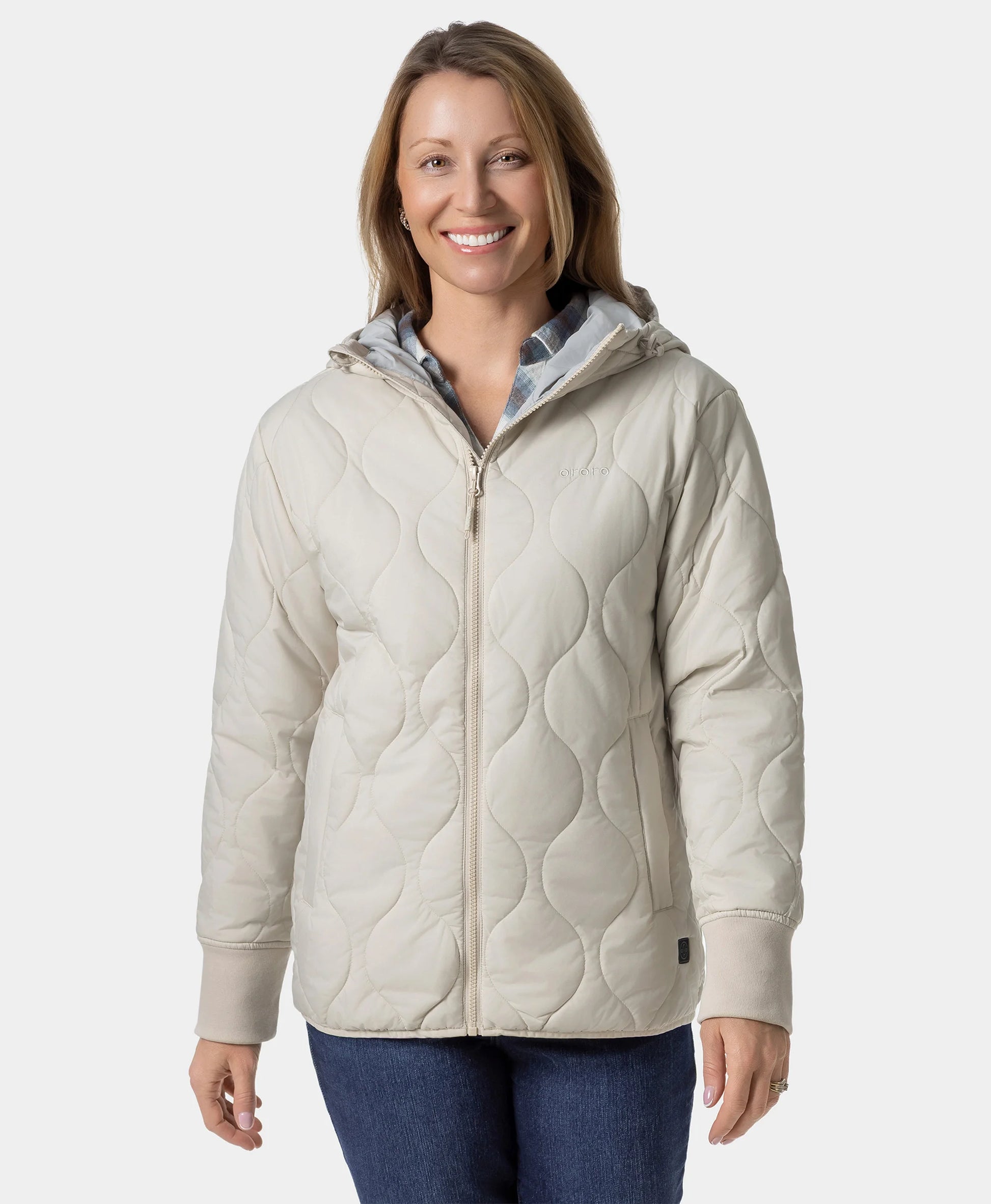 Stargazer Women's Heated Quilted Hoodie Jacket - Beige