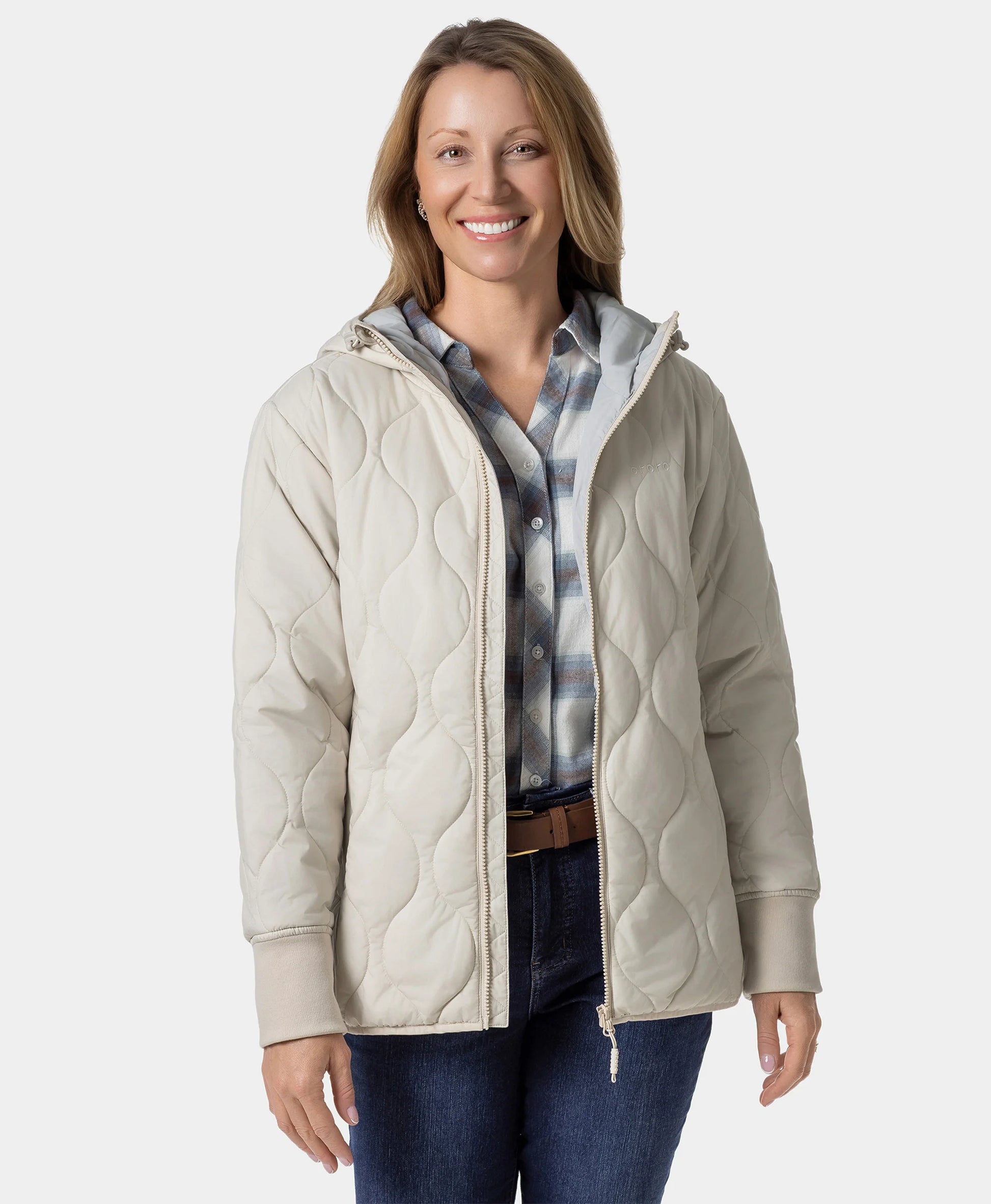Stargazer Women's Heated Quilted Hoodie Jacket - Beige