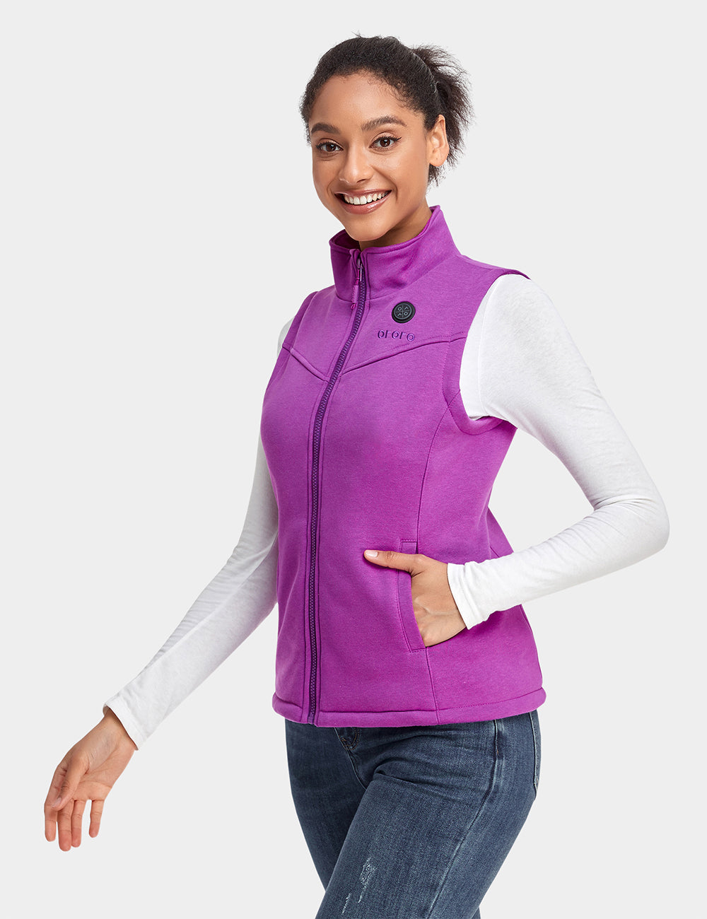 Women's Heated Fleece Gilet - Purple / Flecking Grey