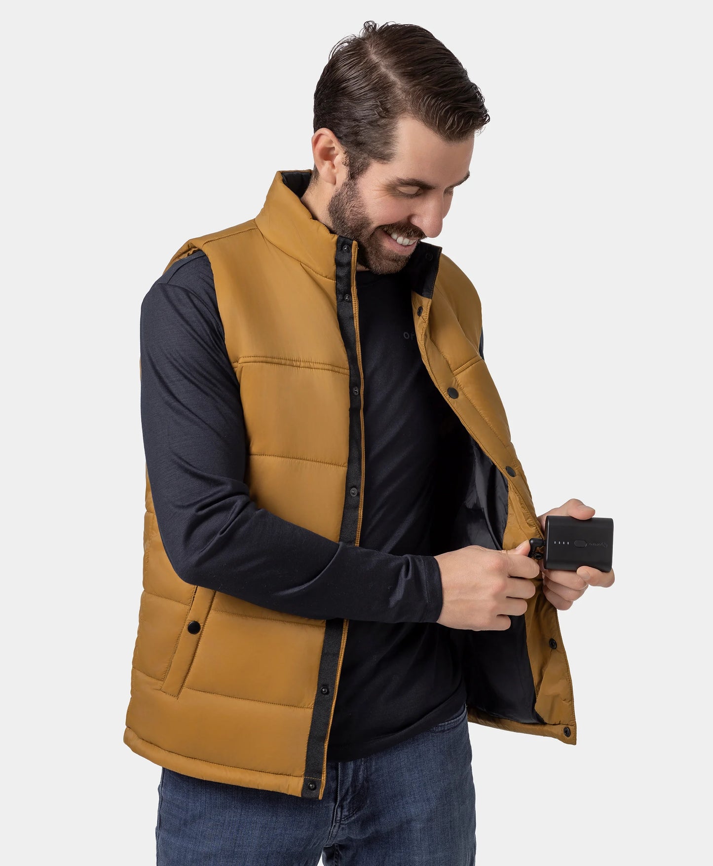 PuffLyte Men's 3-Zone Heated Lightweight Gilet - Black / Khaki