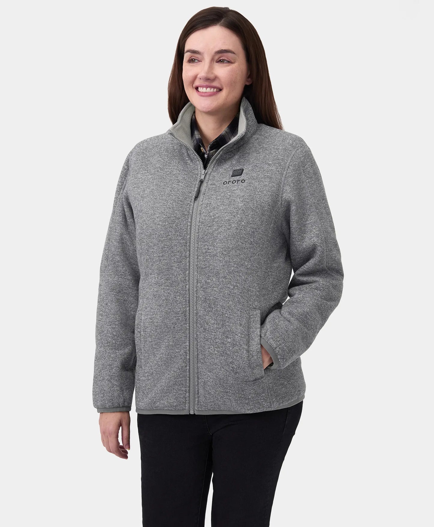 Women's Heated Full-Zip Fleece Jacket 4 Heating Zones Grey