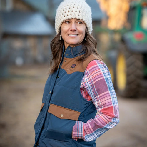 Amelia Women's Western Heated Gilet - Brown & Blue
