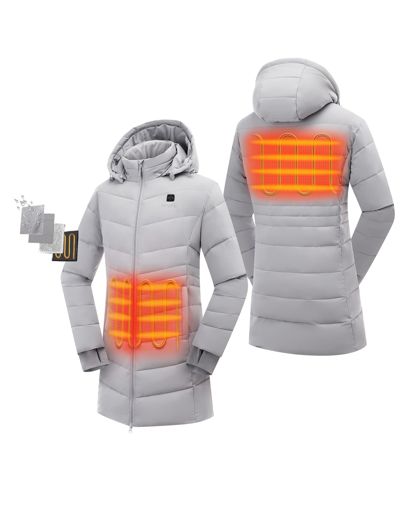 Women's Heated Puffer Parka Jacket - Black / Grey / Red / White