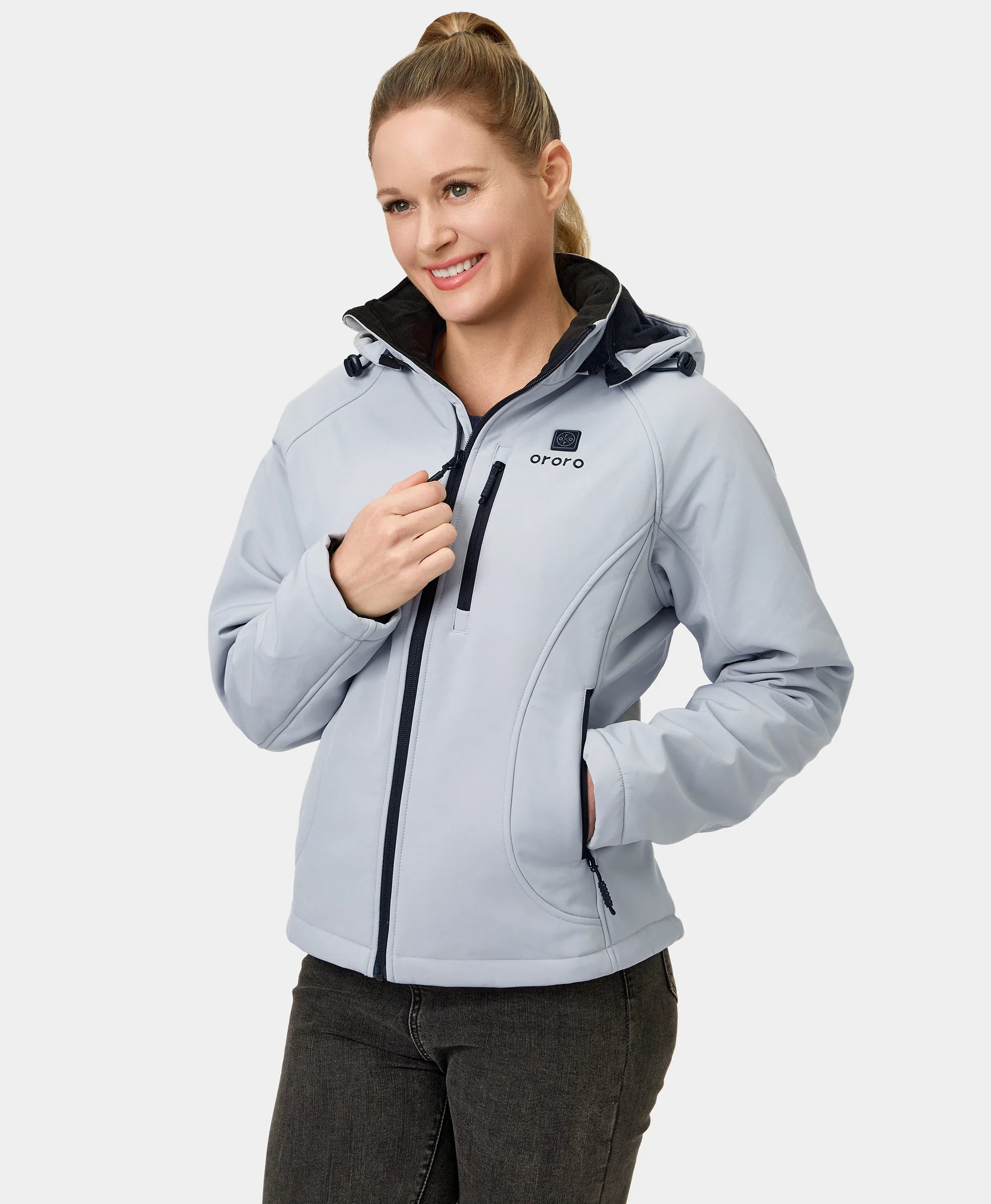 Women's Heated Jacket (4 Heating Zones) - Sharkskin Grey / Black & Red, Thumbnail 4