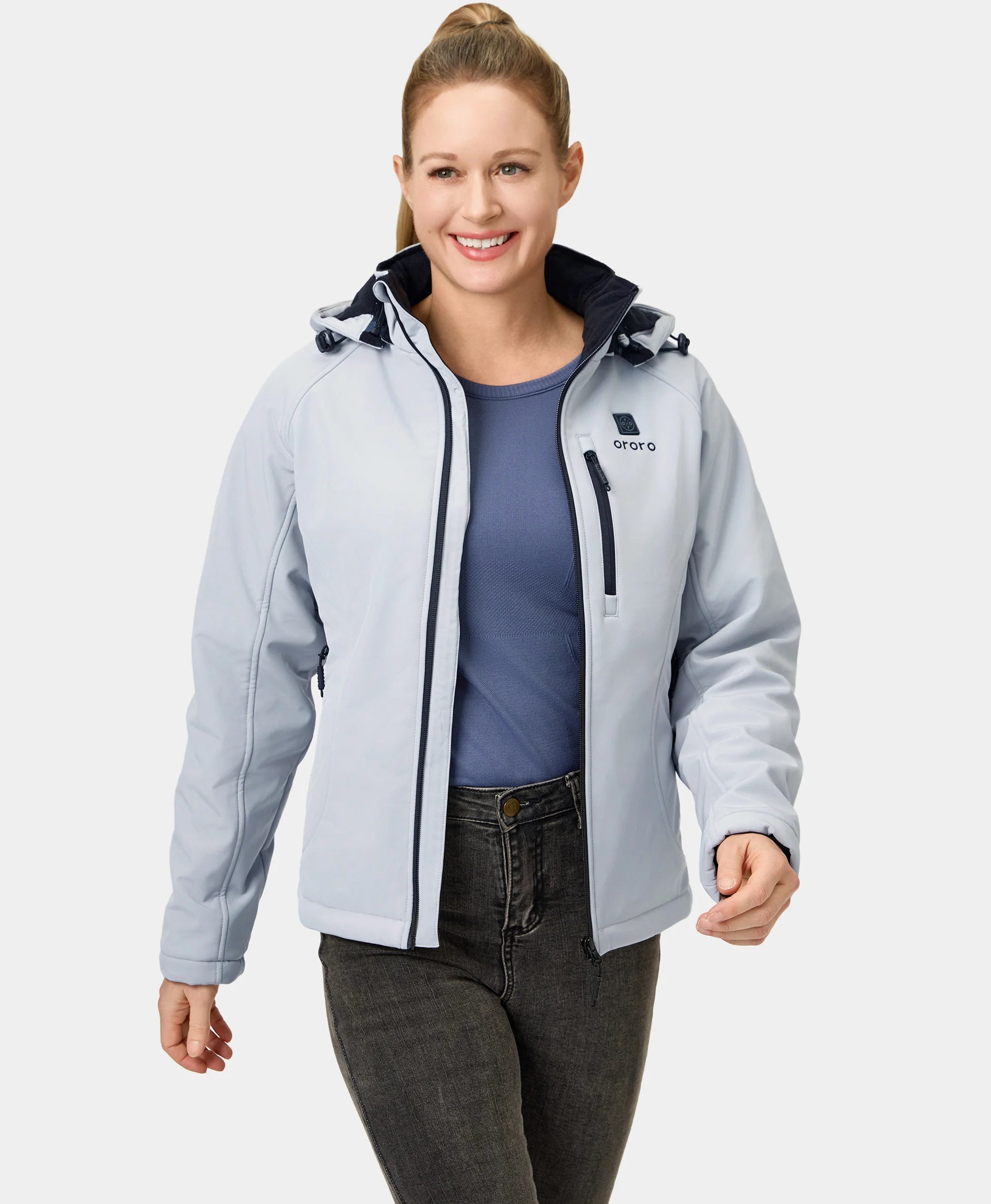 Women's Heated Jacket (4 Heating Zones) - Sharkskin Grey / Black & Red, Thumbnail 5