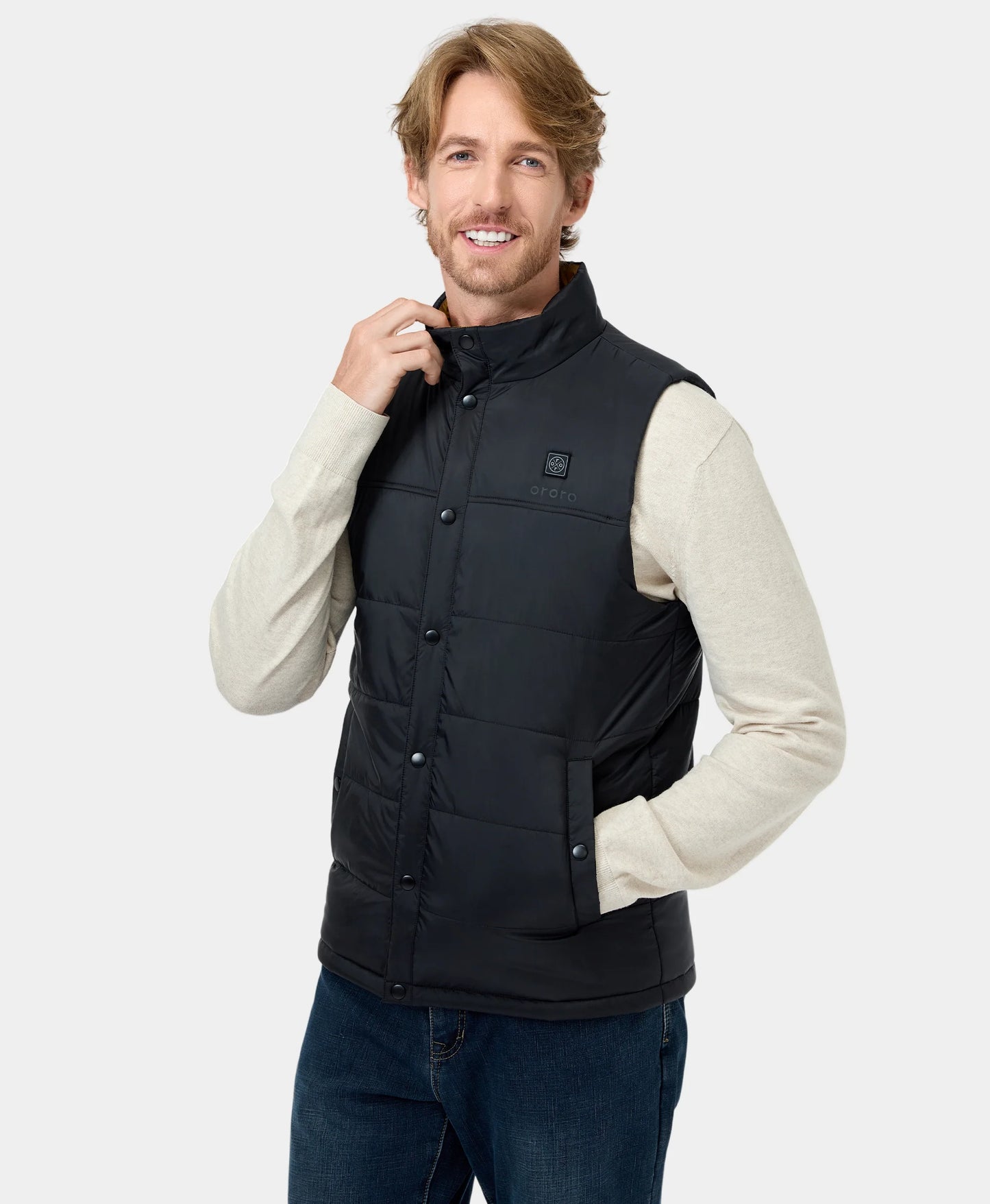 PuffLyte Men's 3-Zone Heated Lightweight Vest - Black / Khaki