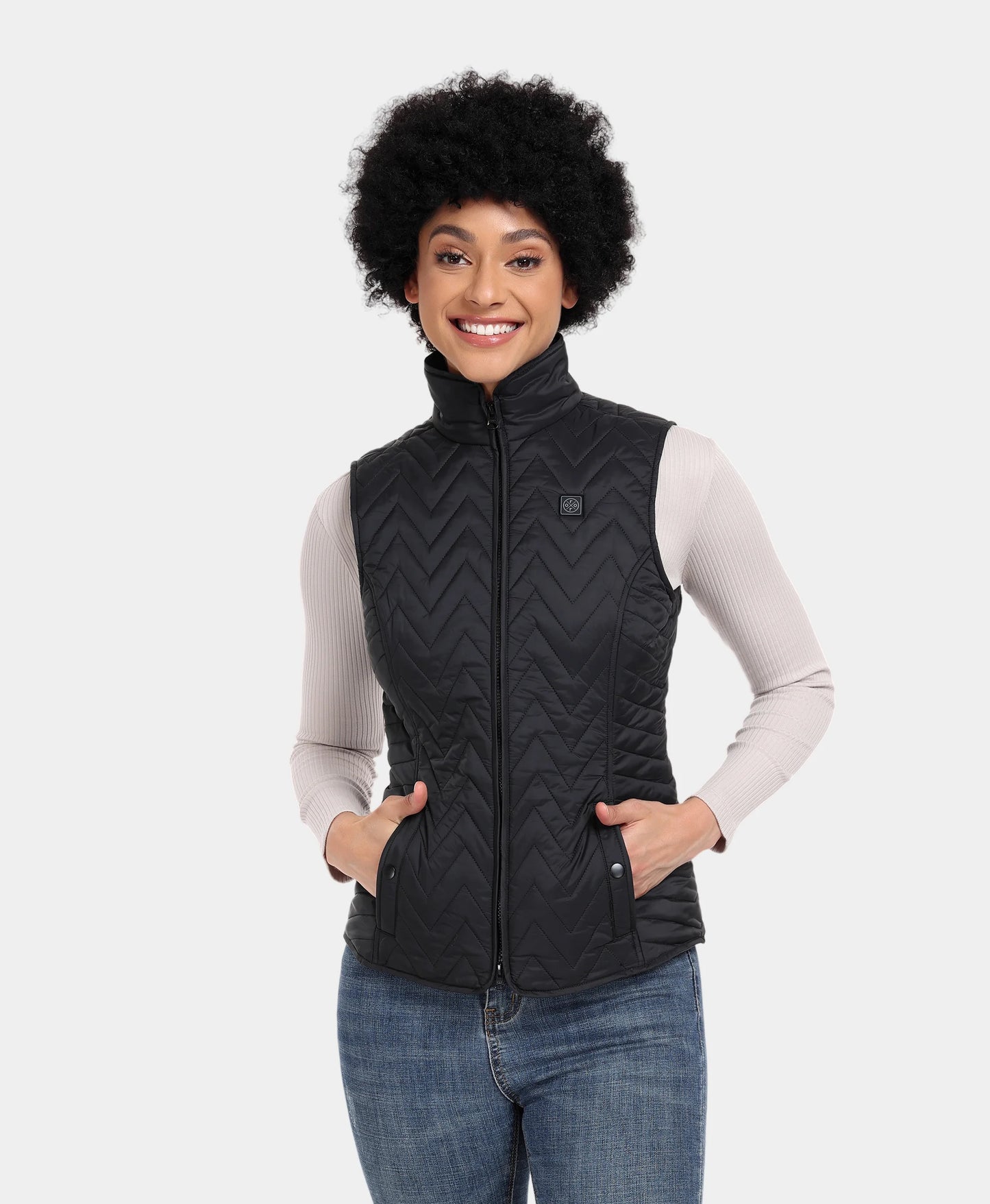 Women's Heated Chevron Quilted Vest - Black / Purple