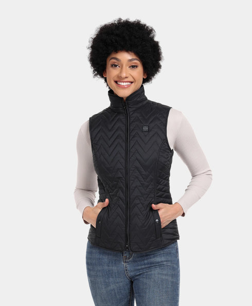 Women's Heated Chevron Quilted Vest - Black / Purple view 1