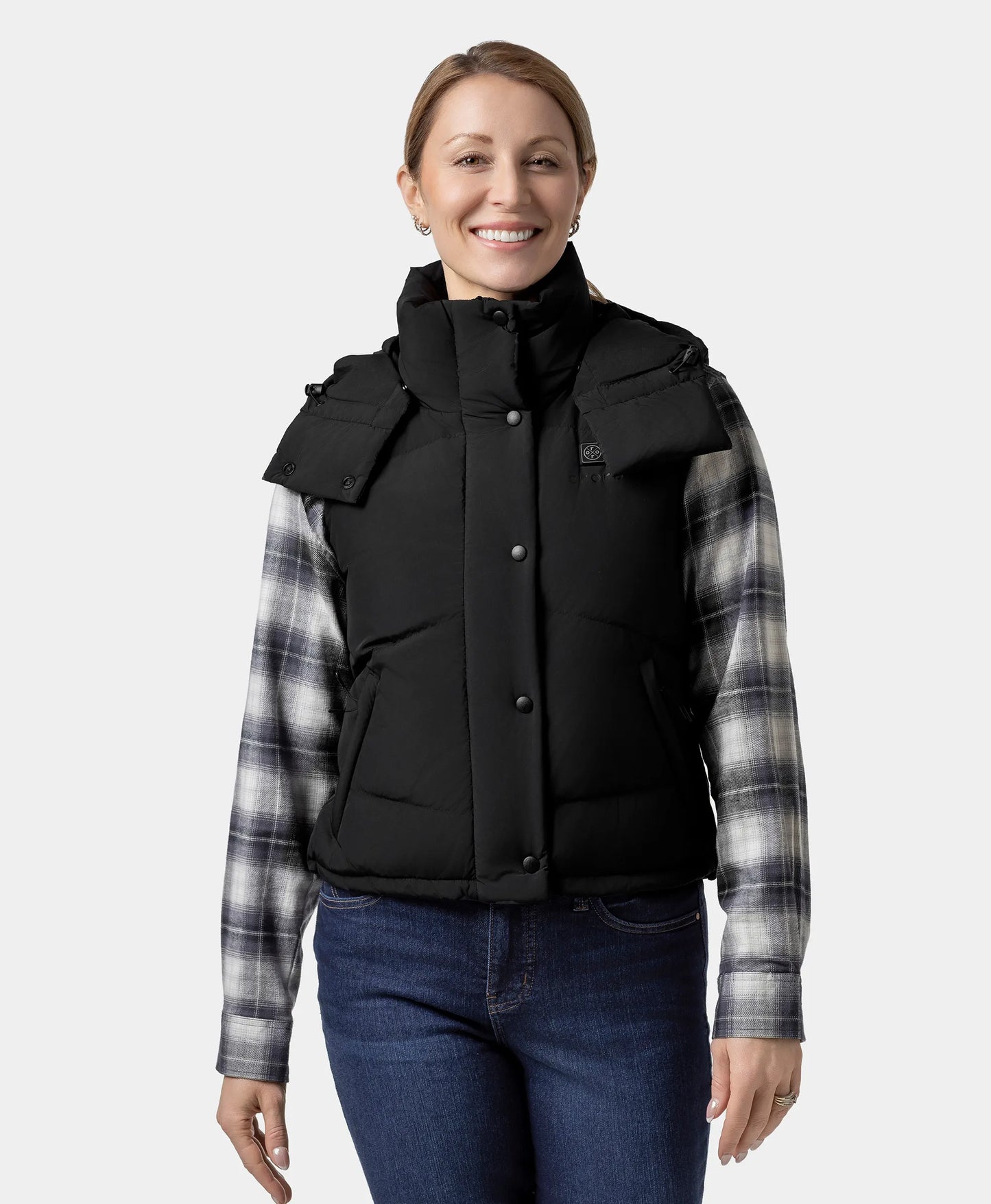 Women's Heated Cropped Puffer Down Gilet - Black / Red