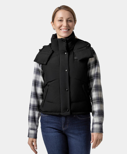 Women's Heated Cropped Puffer Down Gilet - Black / Red ,view 1