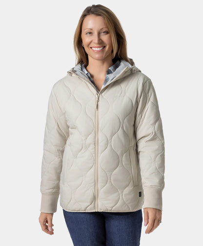Stargazer Women's Heated Quilted Hoodie Jacket - Beige