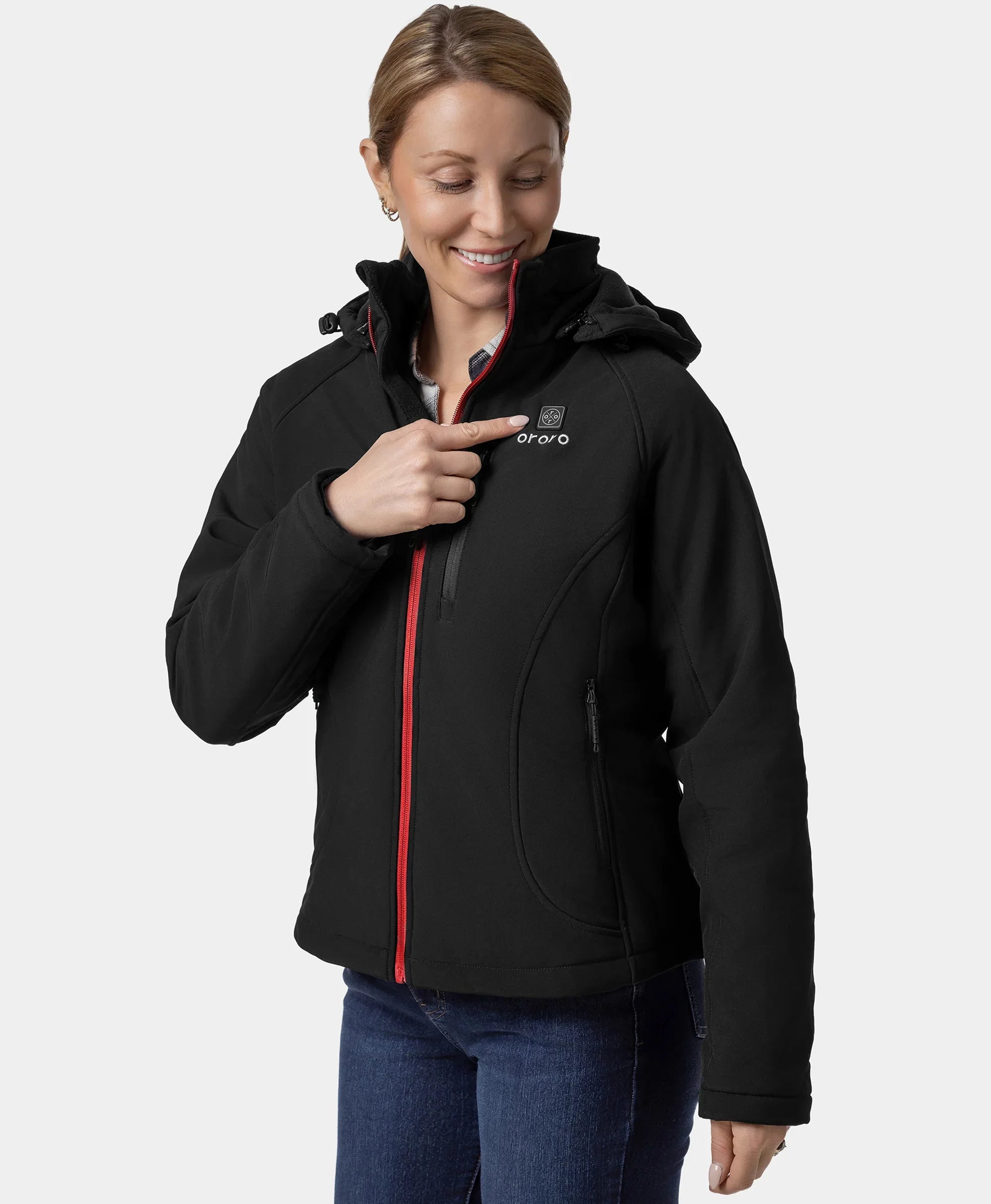 Women's Heated Jacket (4 Heating Zones) - Sharkskin Grey / Black & Red, Thumbnail 3