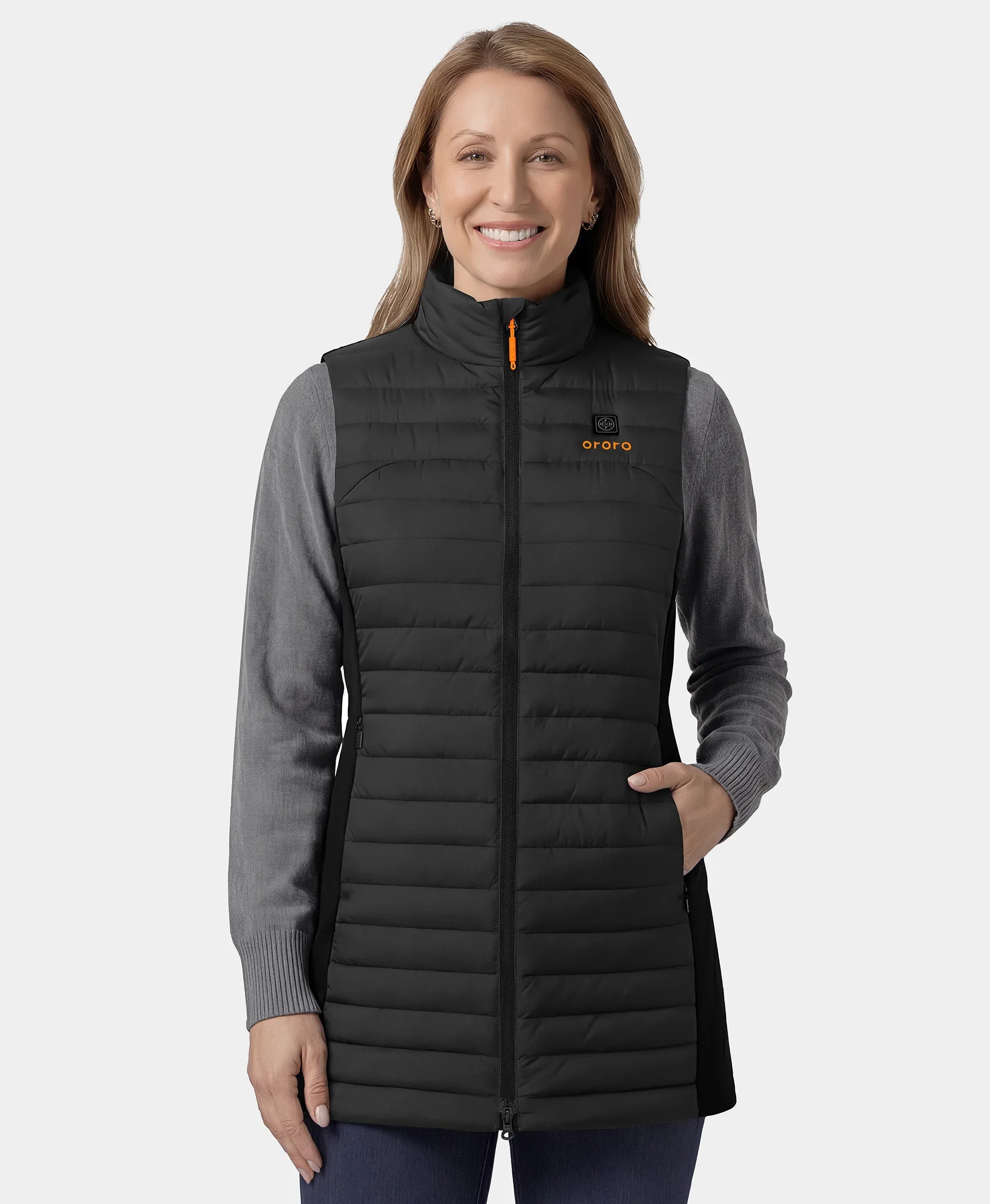 Women's 5-Zone Heated Long Down Vest-black