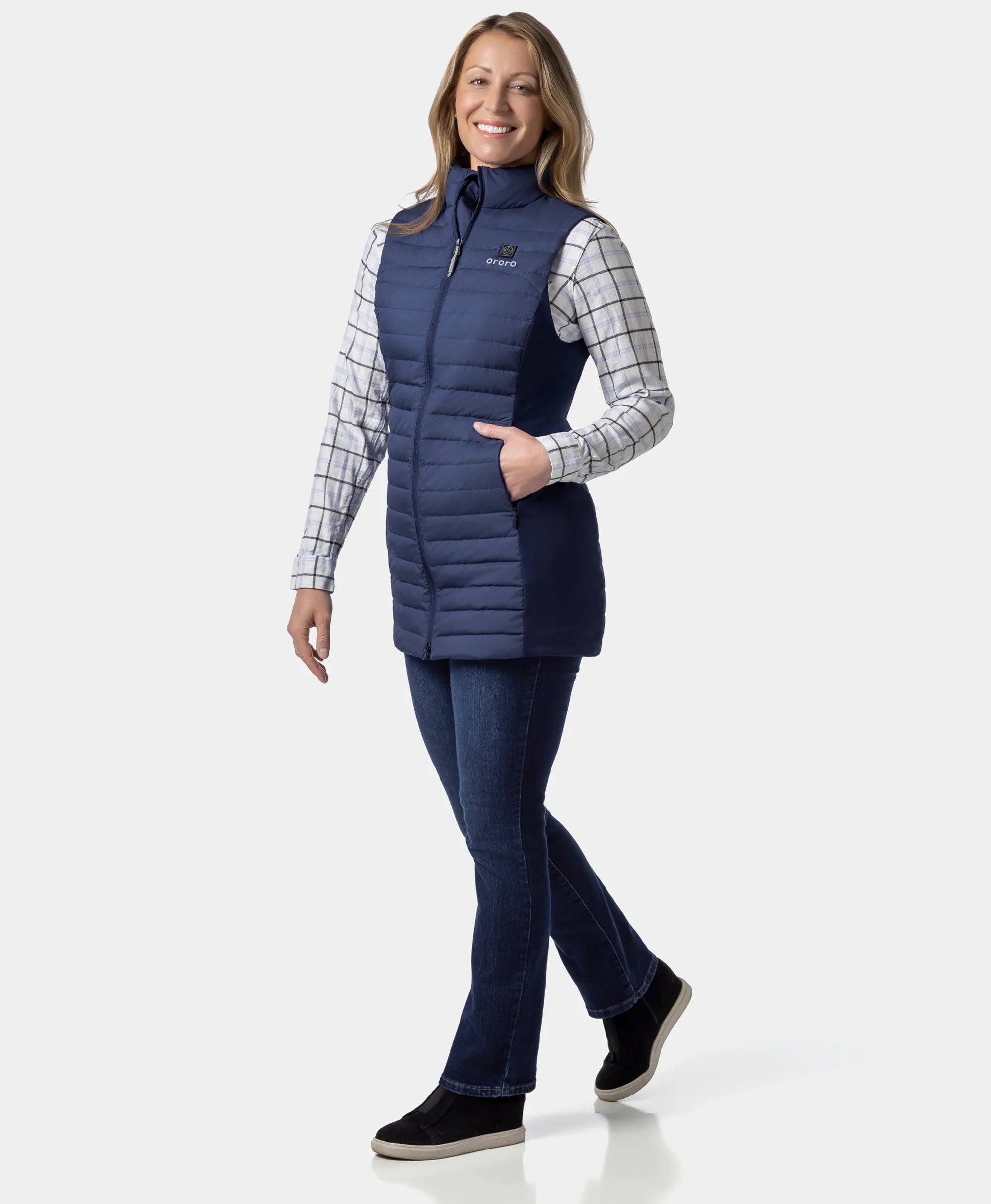 Cloudmere Women's 5-Zone Heated Long Down Gilet, Thumbnail 4