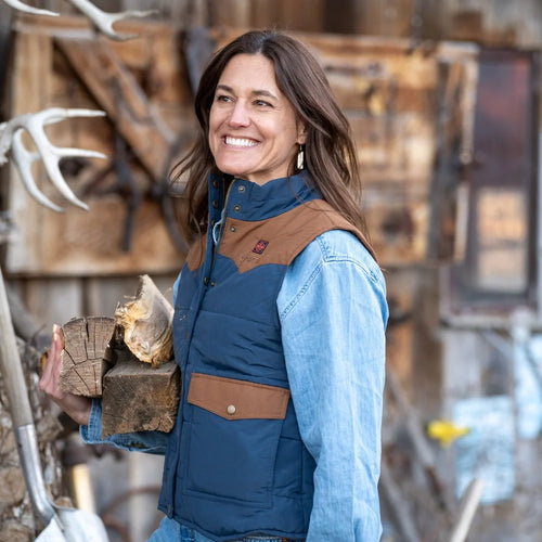 Amelia Women's Western Heated Gilet - Brown & Blue