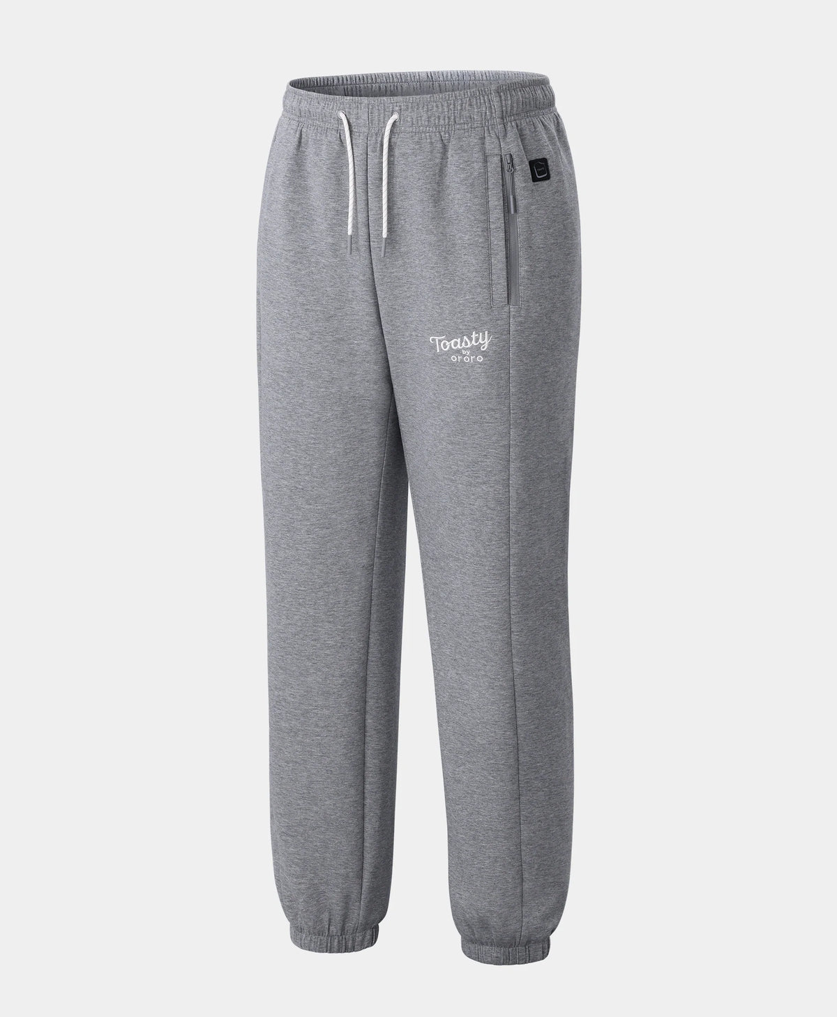 Toasty Unisex 3-Zone Heated Fleece Sweatpants in Flecking Gray with white drawstring and elastic cuffs