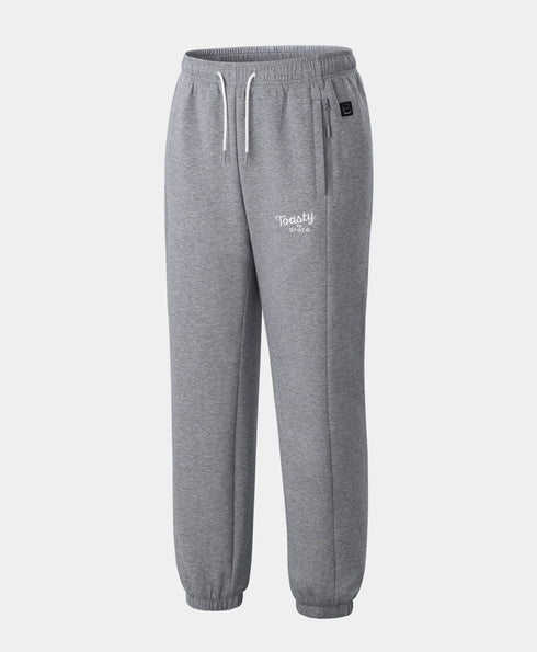 Toasty Unisex 3-Zone Heated Fleece Sweatpants in Flecking Gray with white drawstring and elastic cuffs ,view 1
