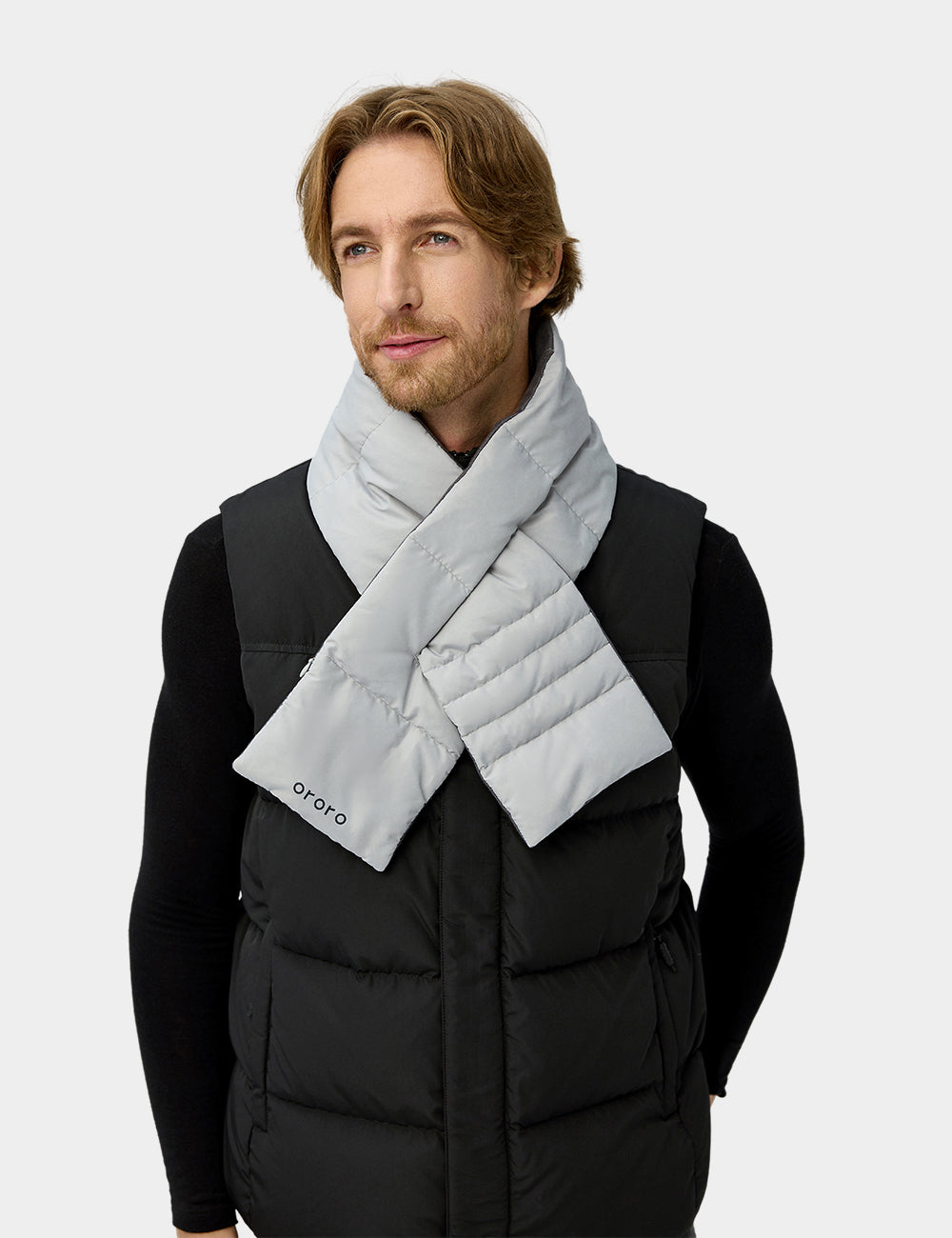 Unisex Heated Puffer Down Scarf - Black / Light Grey, Thumbnail 12