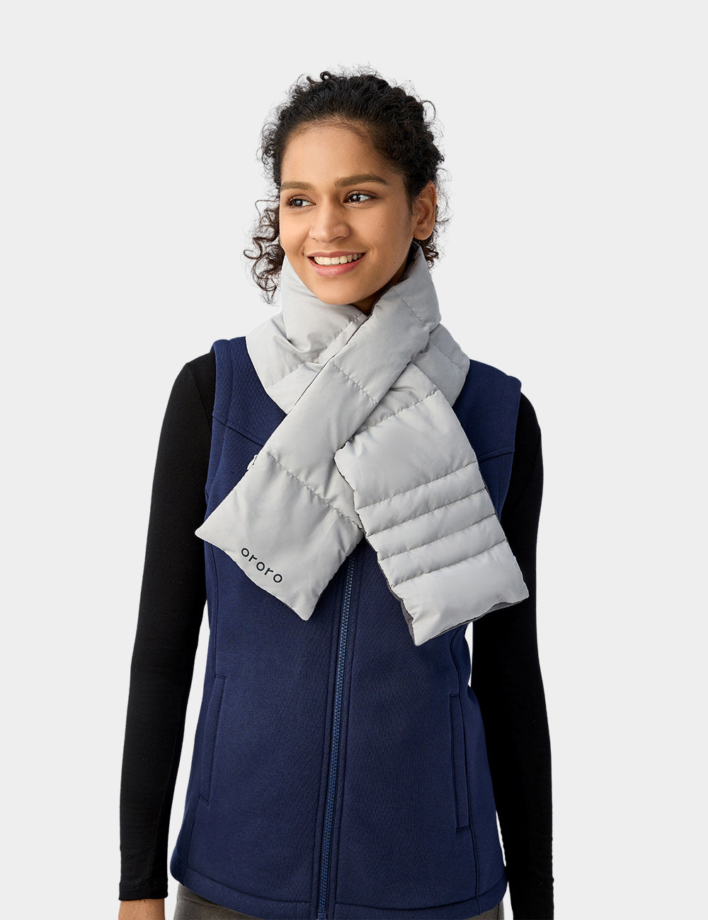 Unisex Heated Puffer Down Scarf - Black / Light Grey