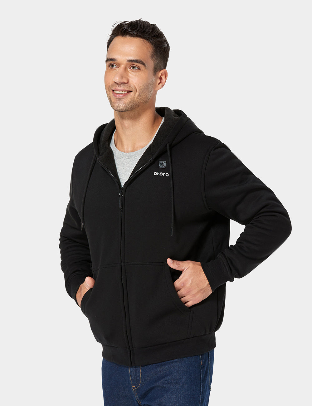 ORORO Men Heated Fleece Hoodie - Black