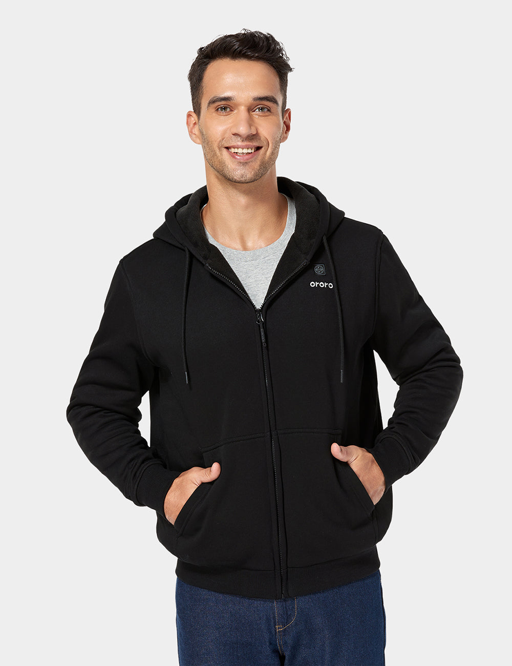 ORORO Men Heated Fleece Hoodie - Black